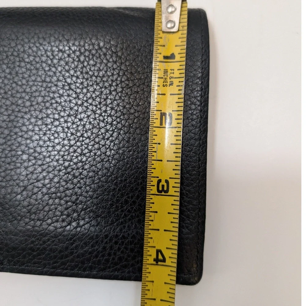 Longchamp Large‎ Mens Black Pebbled Leather Trifold Wallet & Passport w Box
